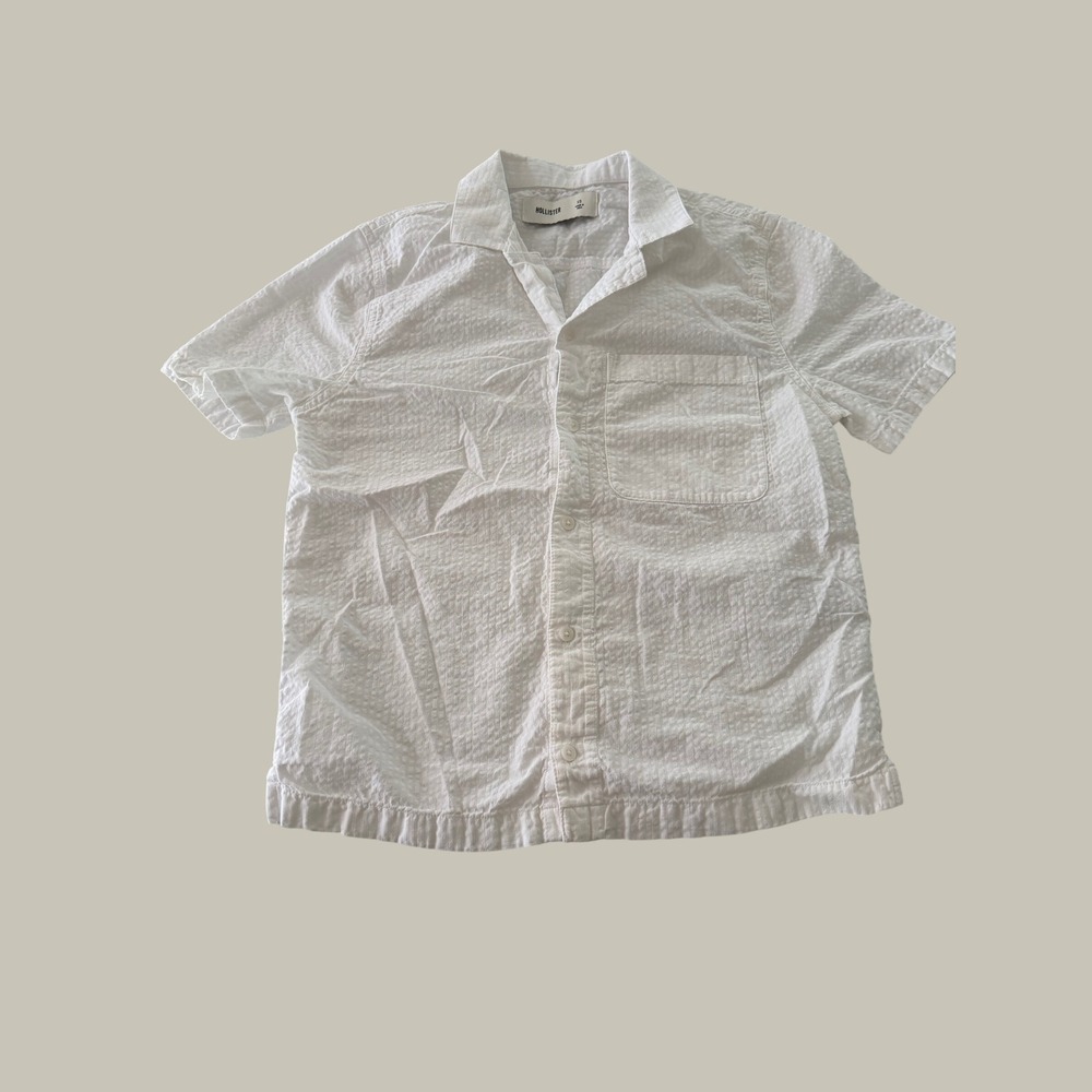 Hollister Mens White Seersucker Short Sleeve Button Down Shirt XS 325525272